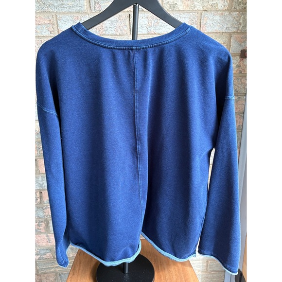 Indigo Blue Cotton Blend French Terry Center Seam Sweatshirt Womens Large - Picture 2 of 3